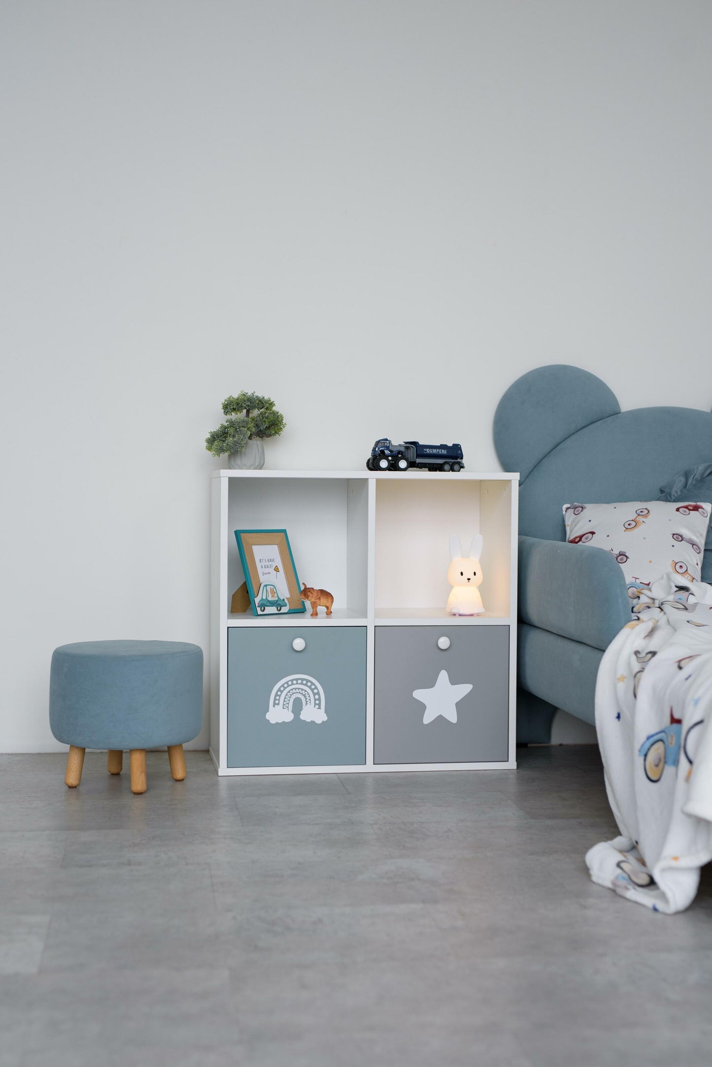 Children's rack 4-compartment / 2-drawer, Cyan