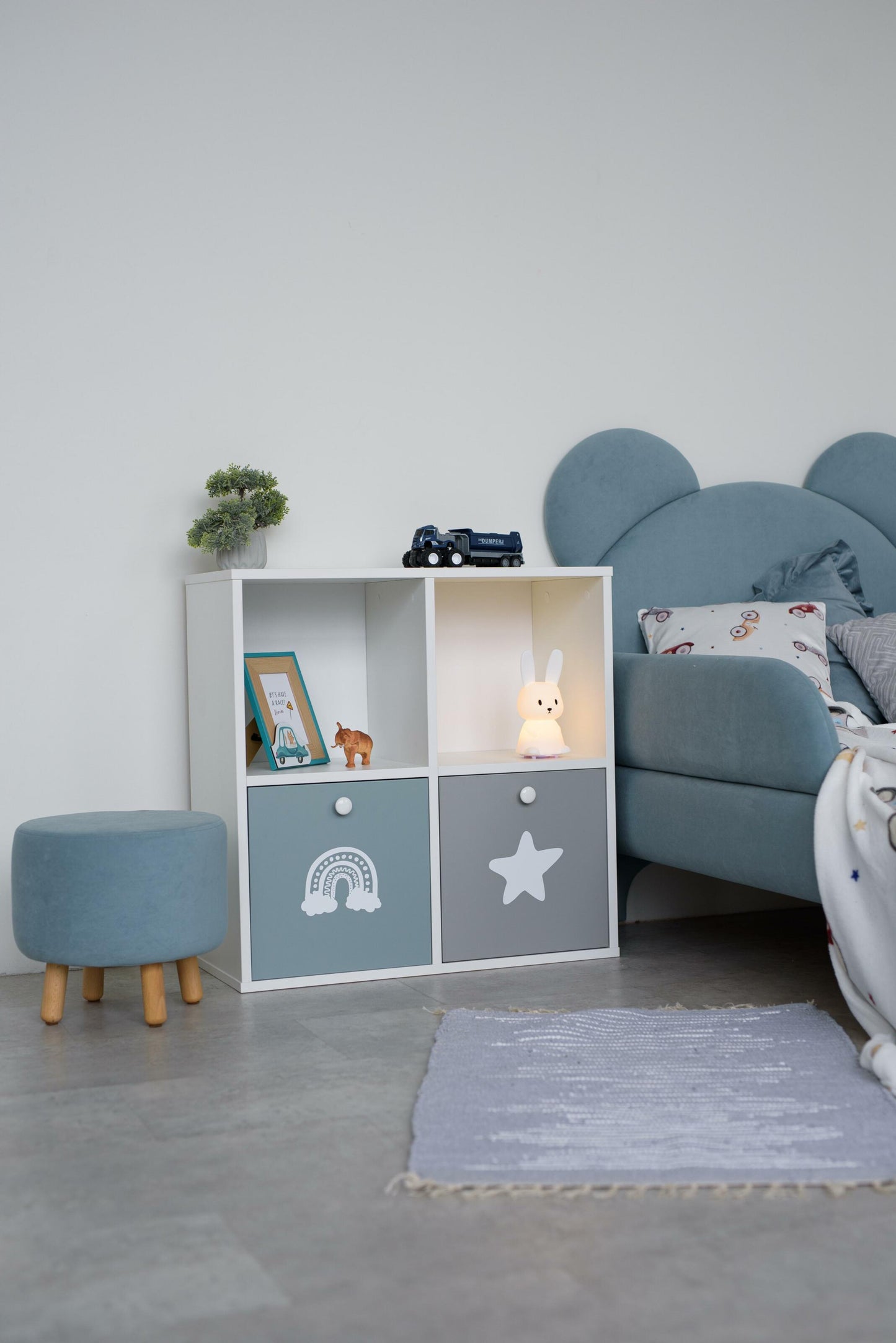 Children's rack 4-compartment / 2-drawer, Cyan