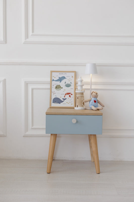 Dreamer Wood bedside table, Light Blue