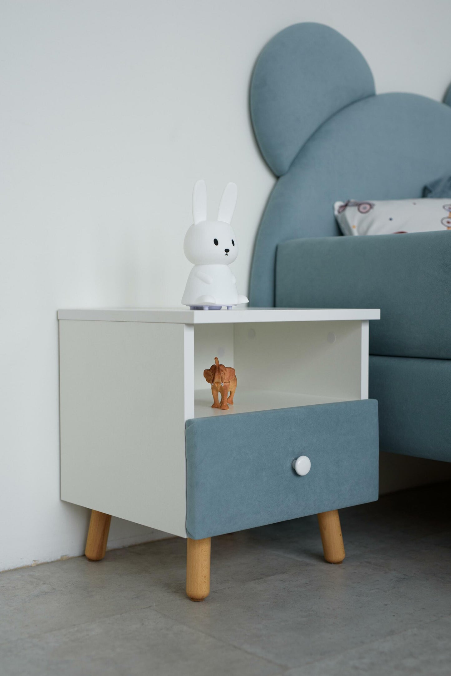 Children's bedside table with a drawer, Blue-green