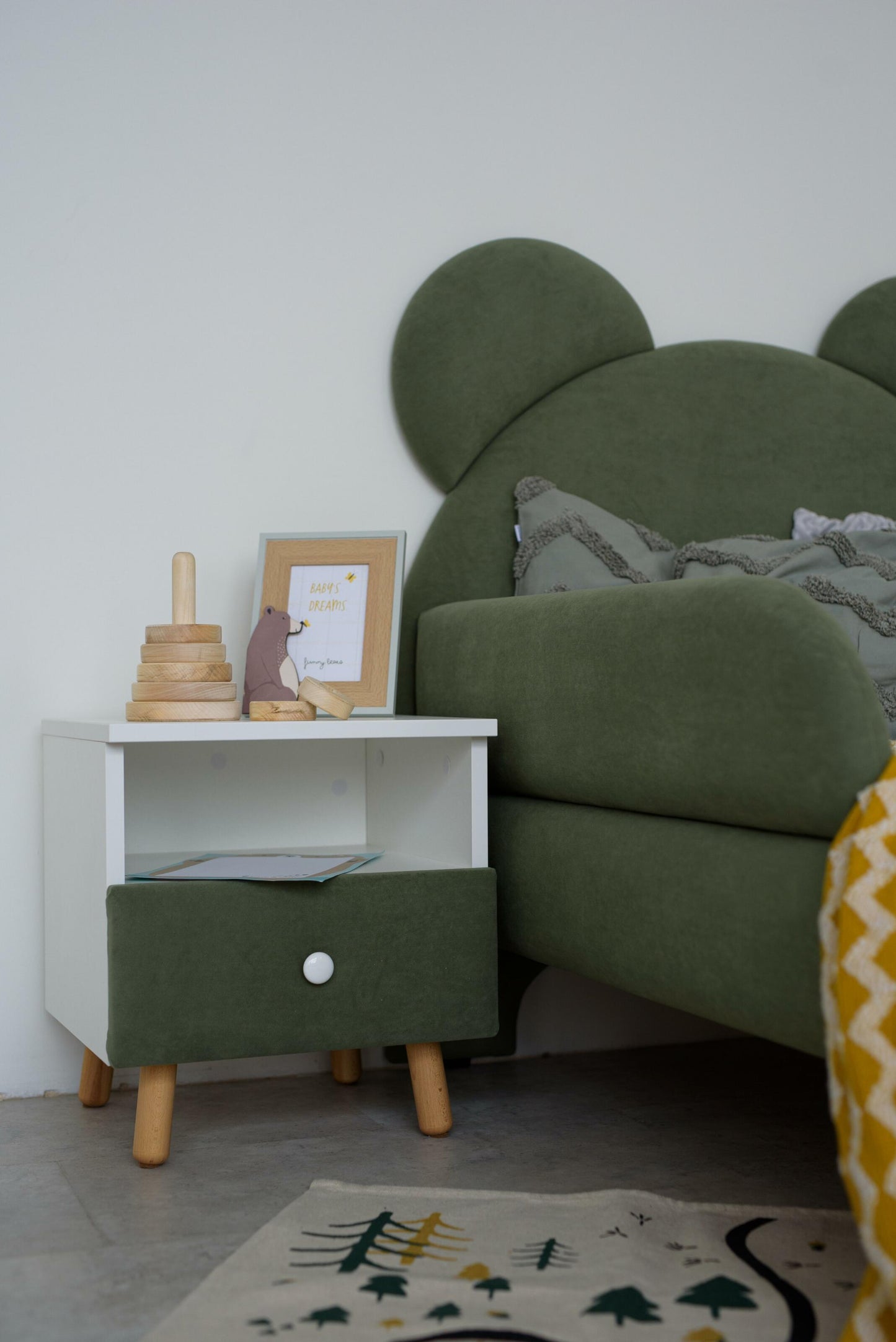 Children's bedside table with a drawer, Forest green