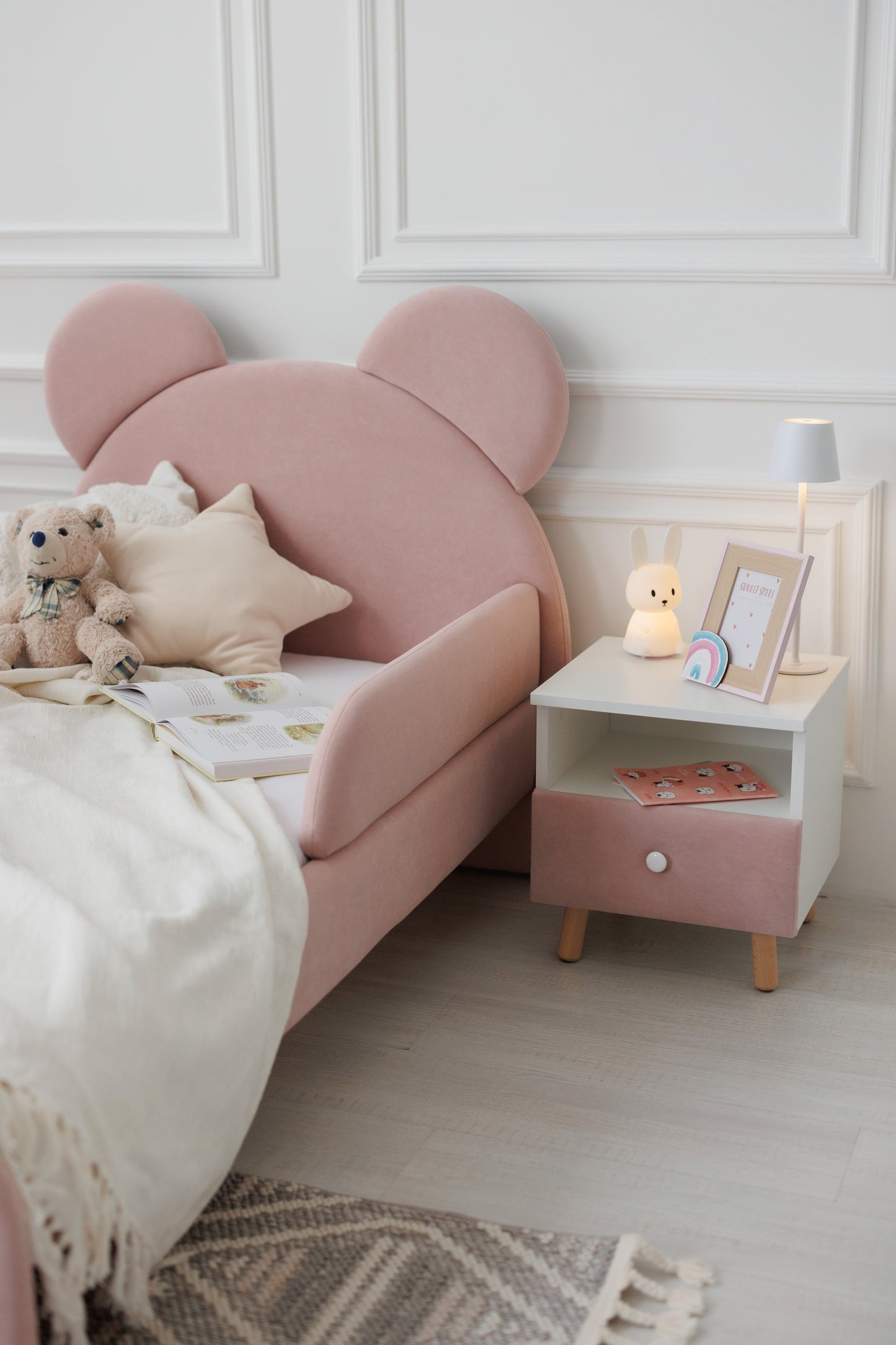 Children's bedside table with a drawer, Powder Pink