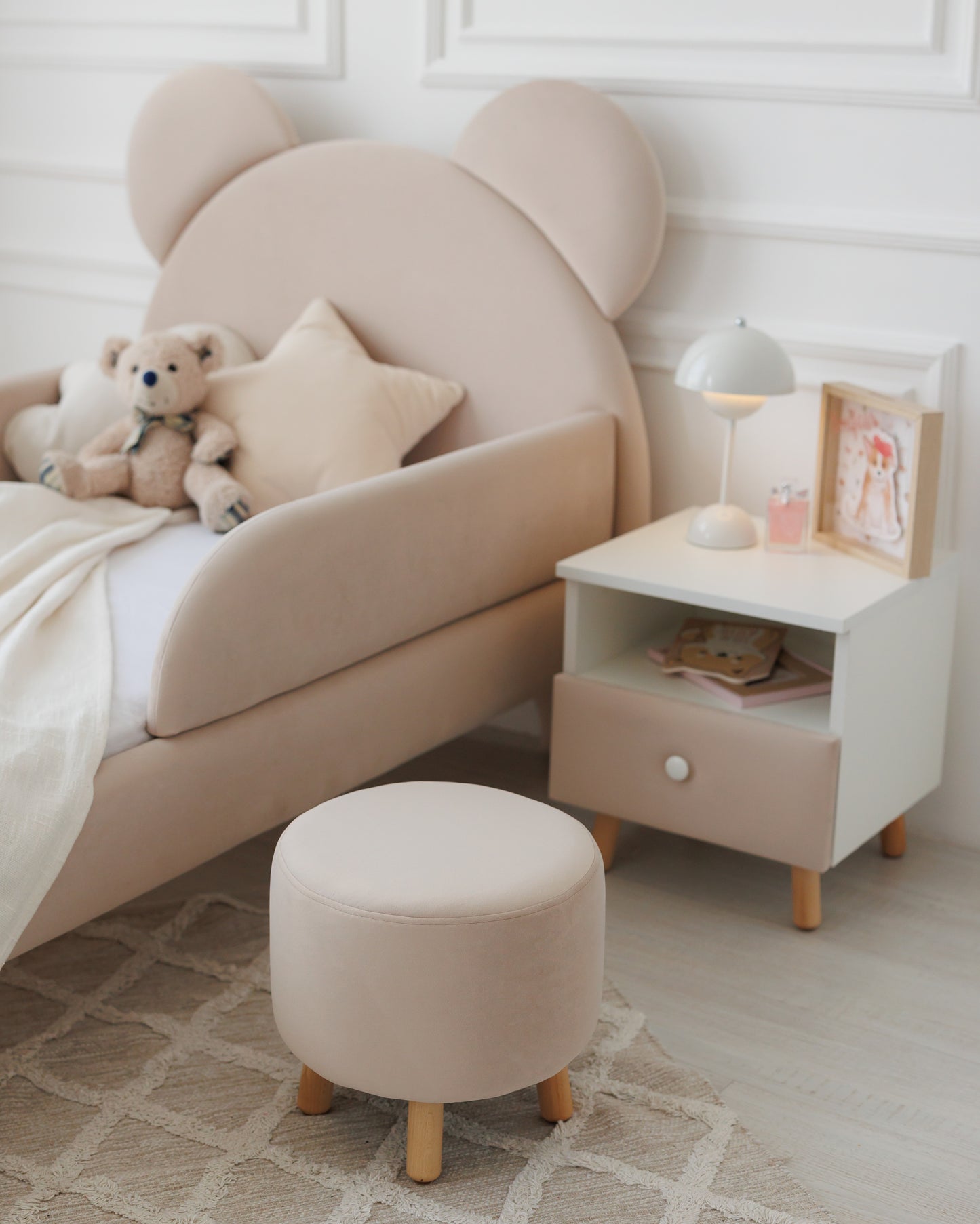 Children's bedside table with a drawer, Beige Light