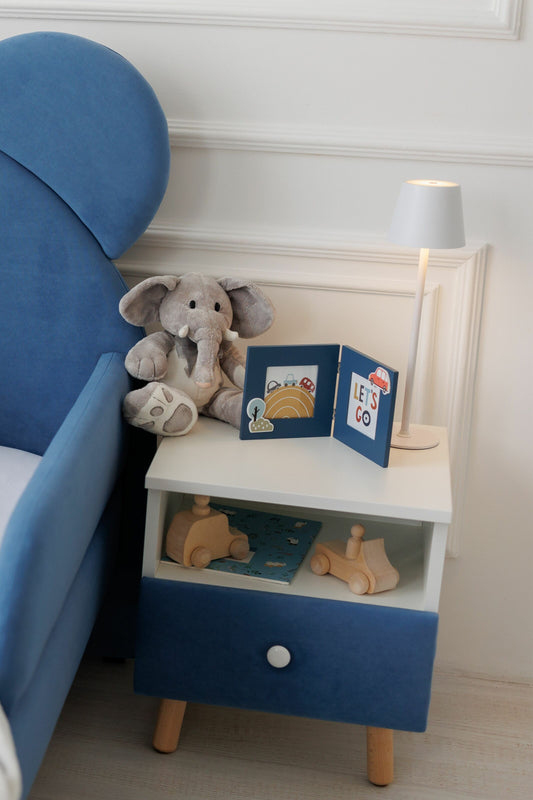 Children's bedside table with a drawer, Denim Blue