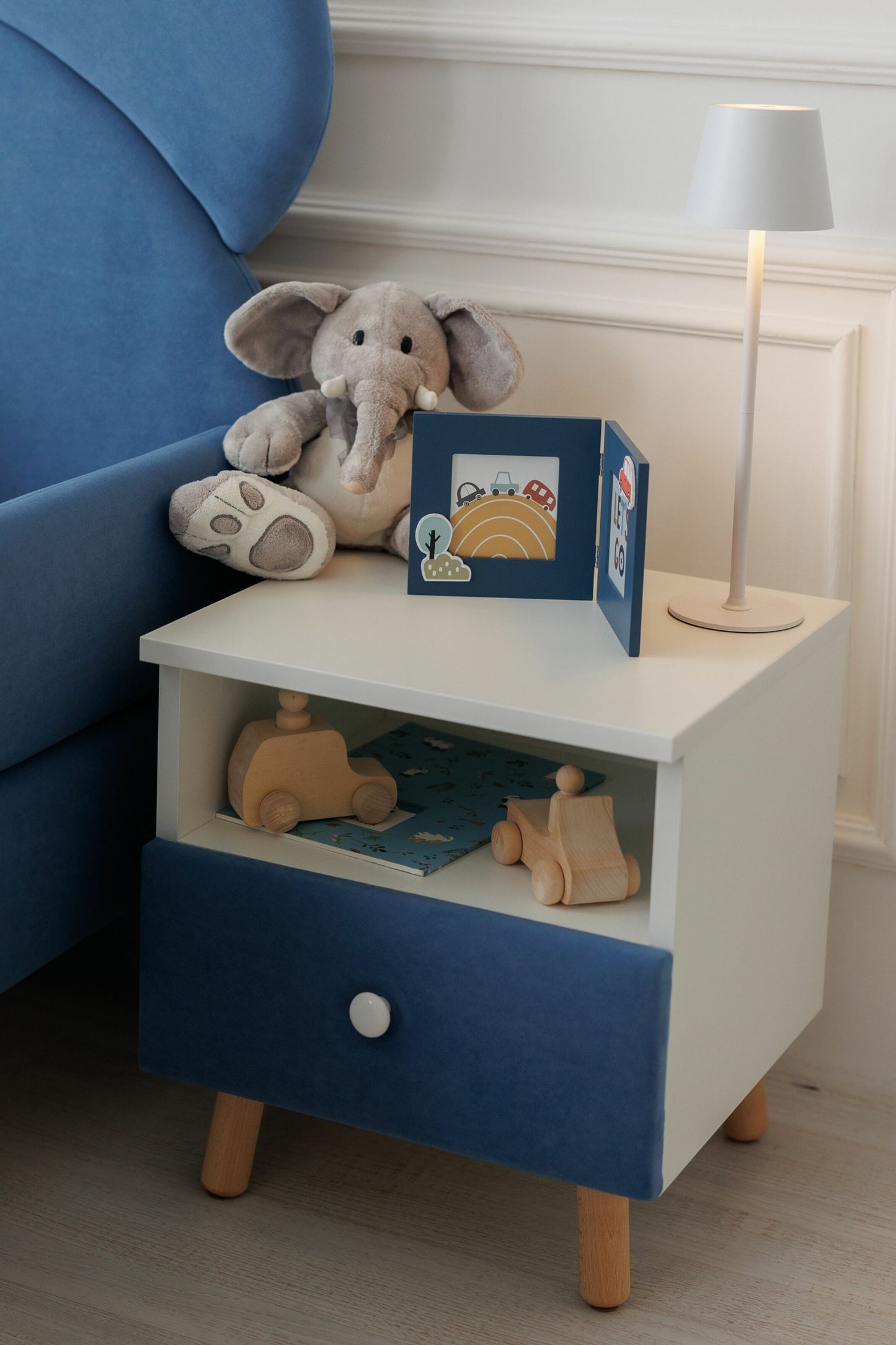 Children's bedside table with a drawer, Denim Blue