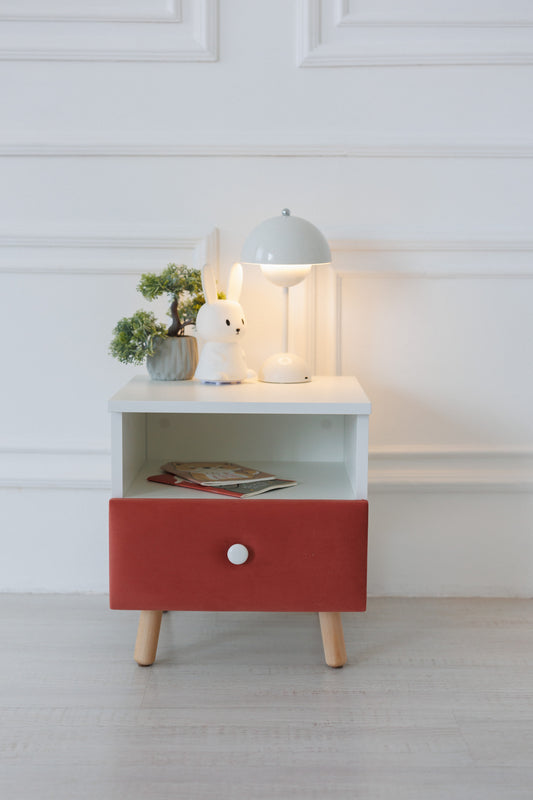 Children's bedside table with a drawer, Terracotta